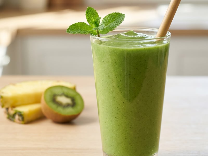Zelené smoothie s mangem, ananasem a kiwi