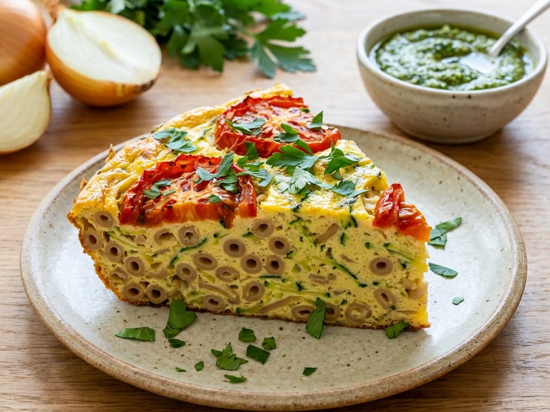 Frittata s cuketou a těstovinami