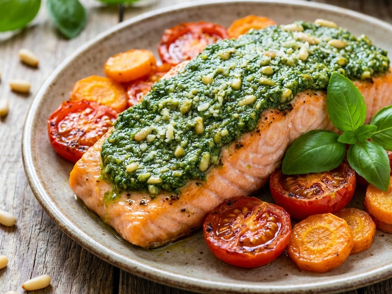 Salmon with vegetables from one sheet pan