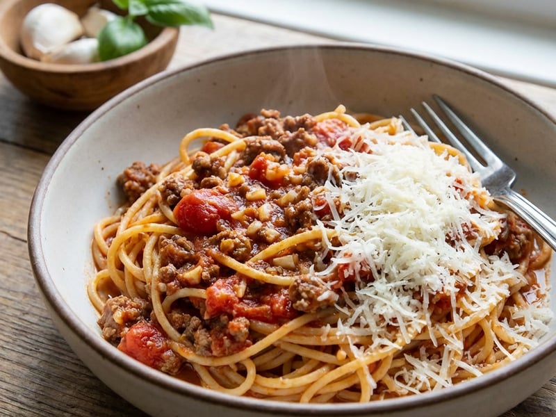 One-Pot Spaghetti with Tomato Sauce and Minced Meat