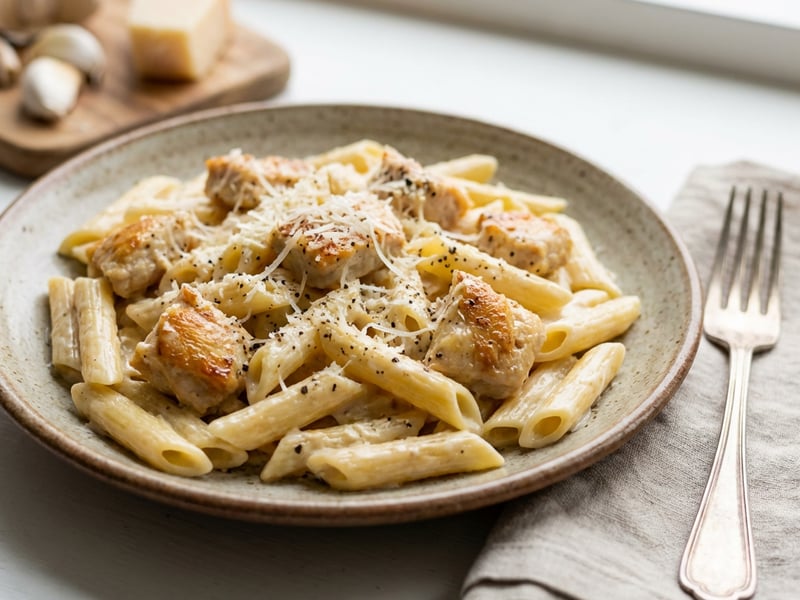 Krémové těstoviny s kuřecím masem a parmezánem