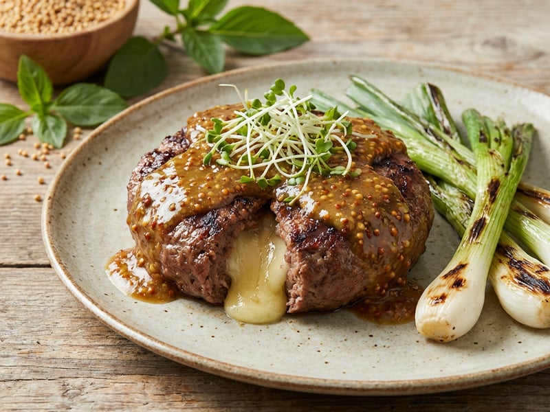Grilovaný hovězí burger plněný sýrem Camembert