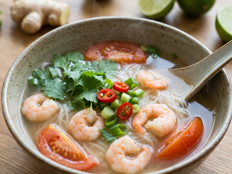 Bún tôm – shrimp broth with noodles
