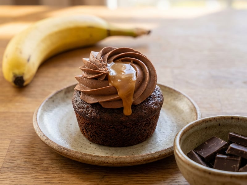 Banana Cupcakes with Caramel and Chocolate Cream