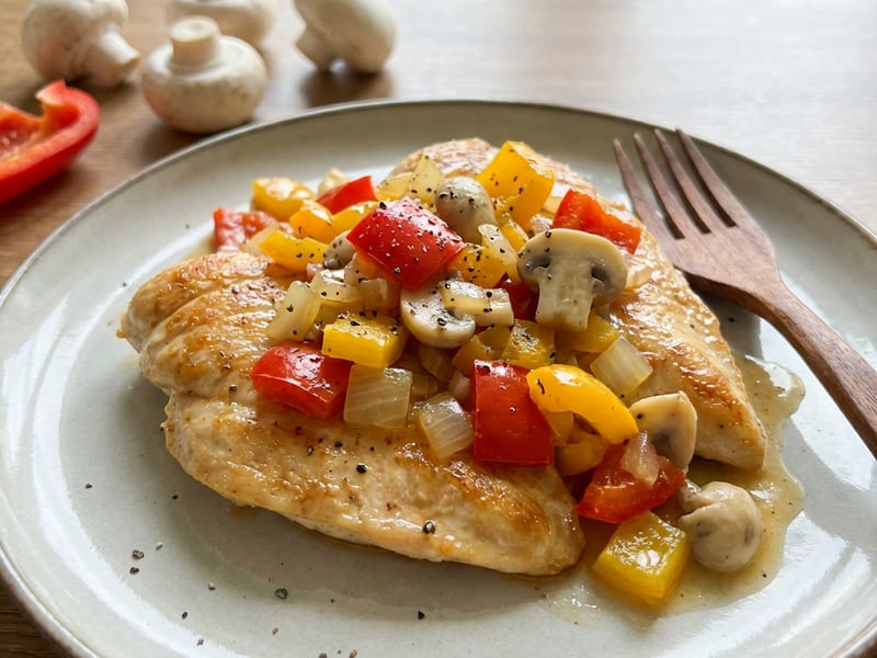 Chicken Breasts with Tangy Mushrooms and Bell Pepper