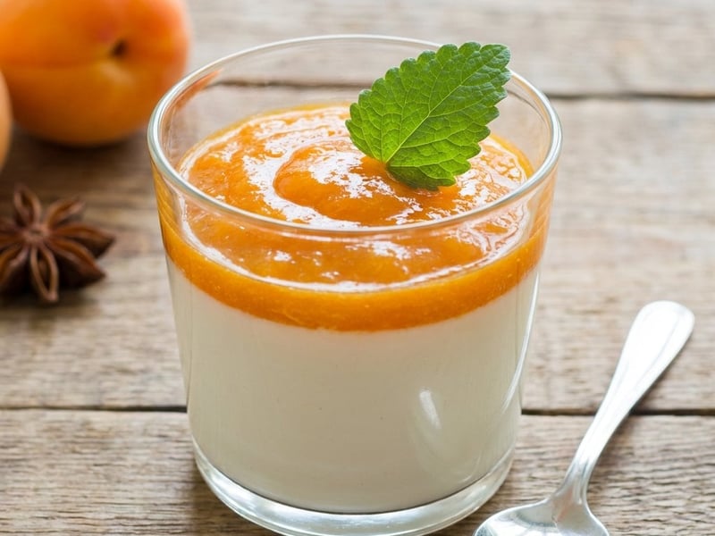Vegan Panna Cotta with Flambéed Apricots