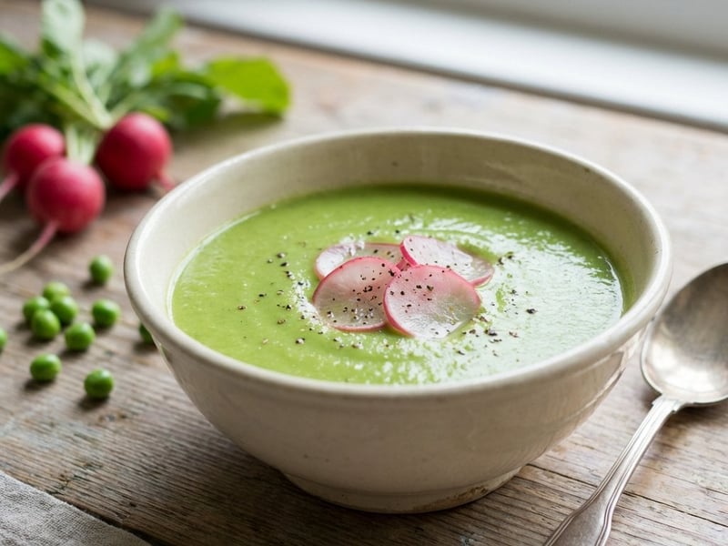 Green Pea Cream with Radishes