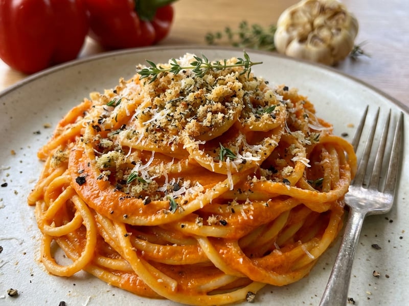 Spaghetti with Roasted Pepper Sauce
