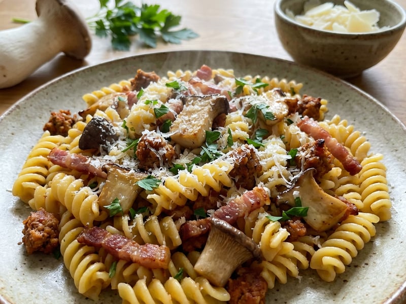Fusilli from Basilicata with Sausage and Mushrooms