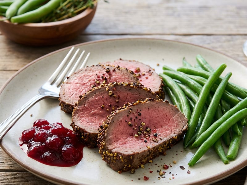 Roast beef with green beans