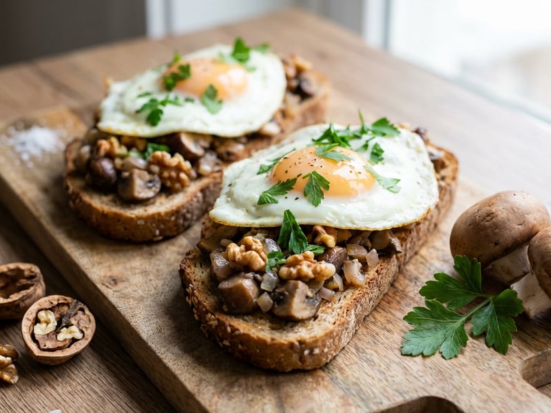 Bruschetta with Mushrooms and Fried Egg