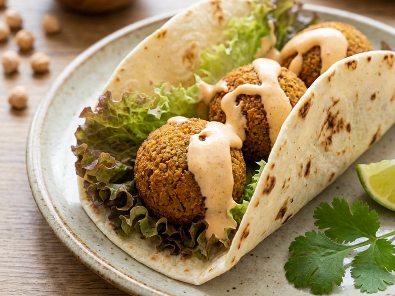 Falafel in a tortilla with chili lime mayonnaise