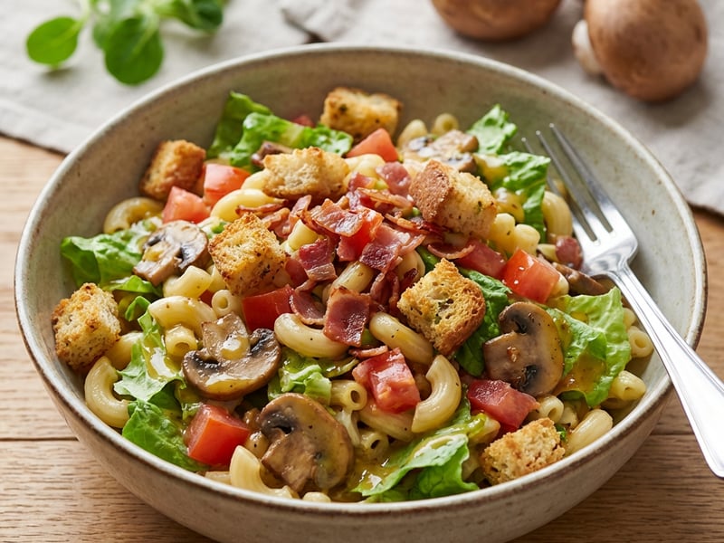 Pasta salad with honey-mustard dressing and prosciutto