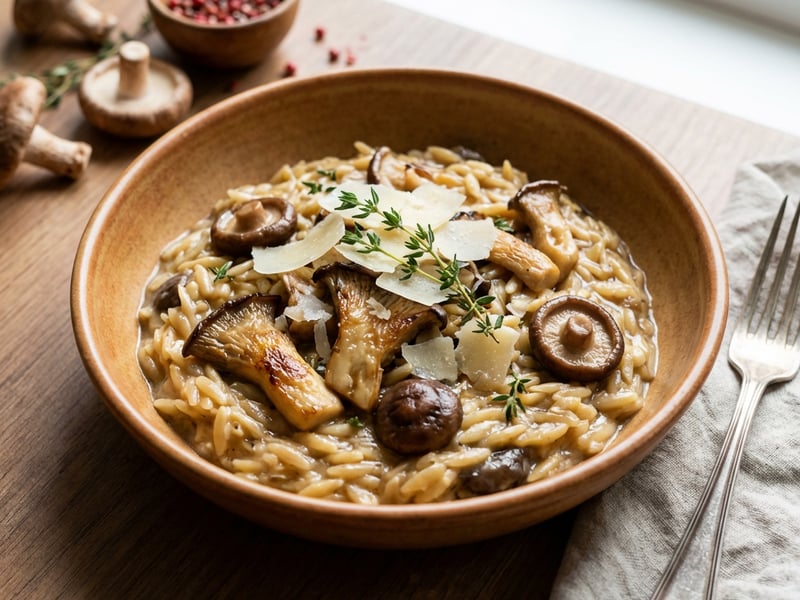 Orzo with Oyster and Shiitake Mushrooms