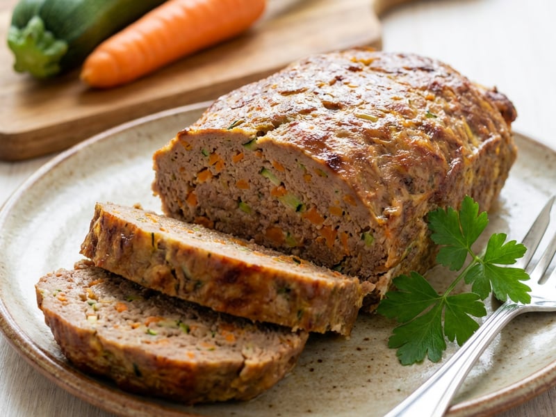 Meatloaf with zucchini, rice, and carrots