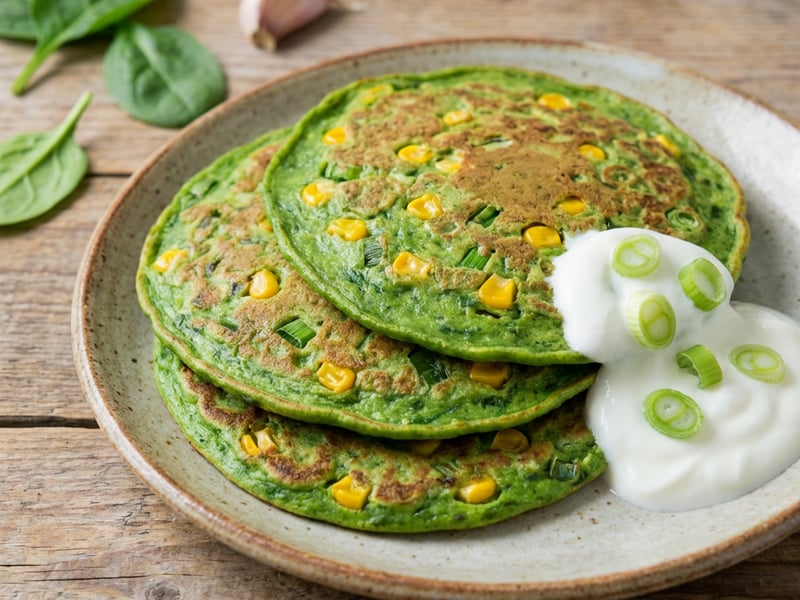Spinach Pancakes with Corn
