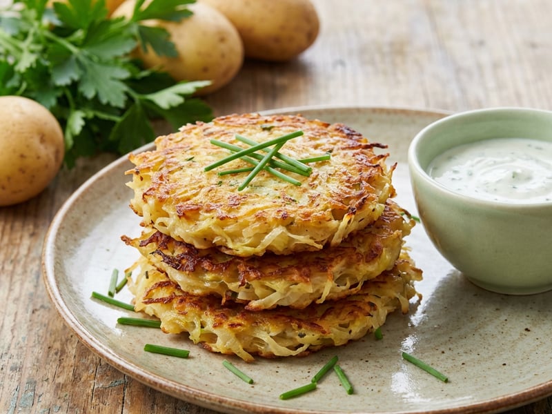 Cabbage Potato Pancakes with Dip