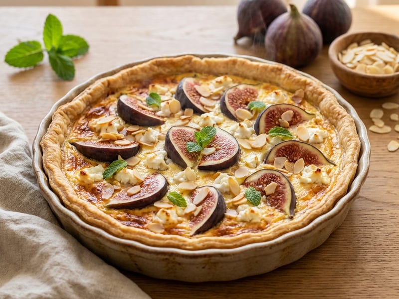 Quiche s kozím sýrem, fíky a mandlemi 