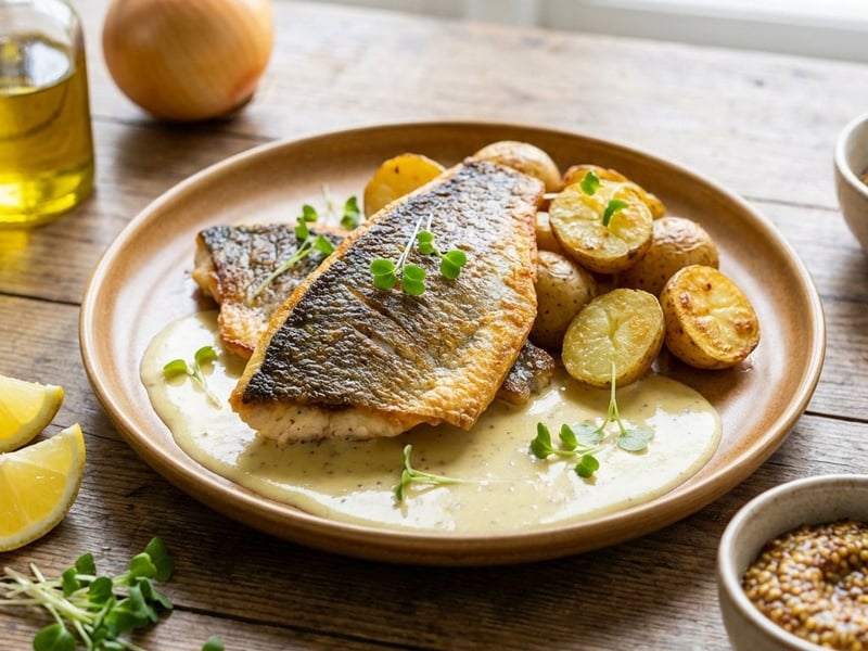 Gilt-head bream with mustard sauce