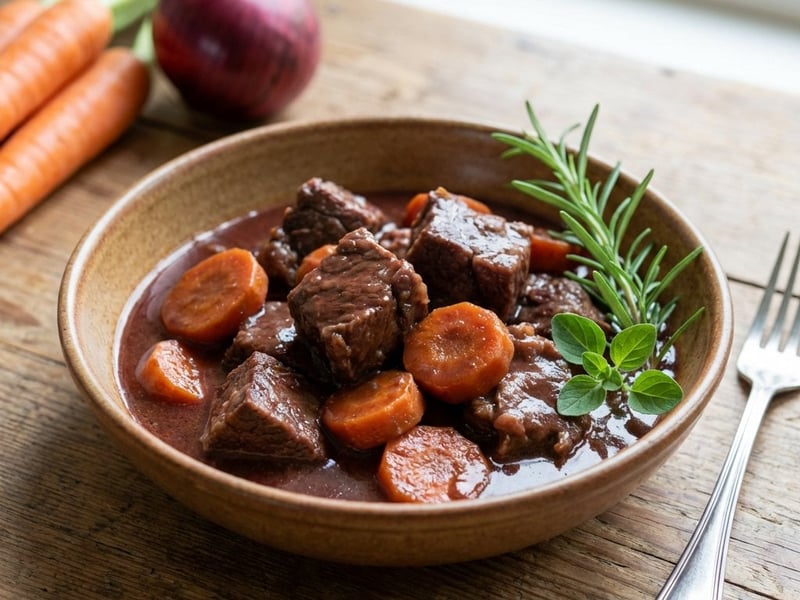 Beef shank with carrots in red wine