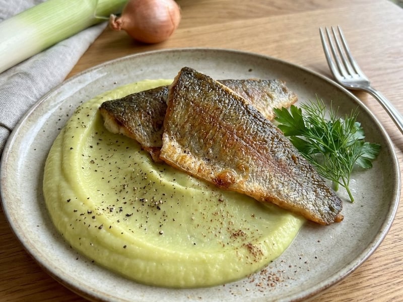 Trout fillets with leek purée