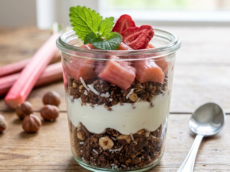Homemade Granola with Roasted Rhubarb