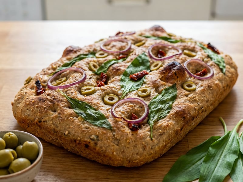 Whole wheat focaccia with wild garlic