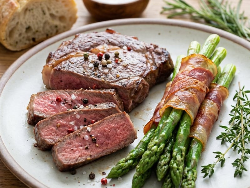 Grilled Ribeye Steak with Baby Asparagus