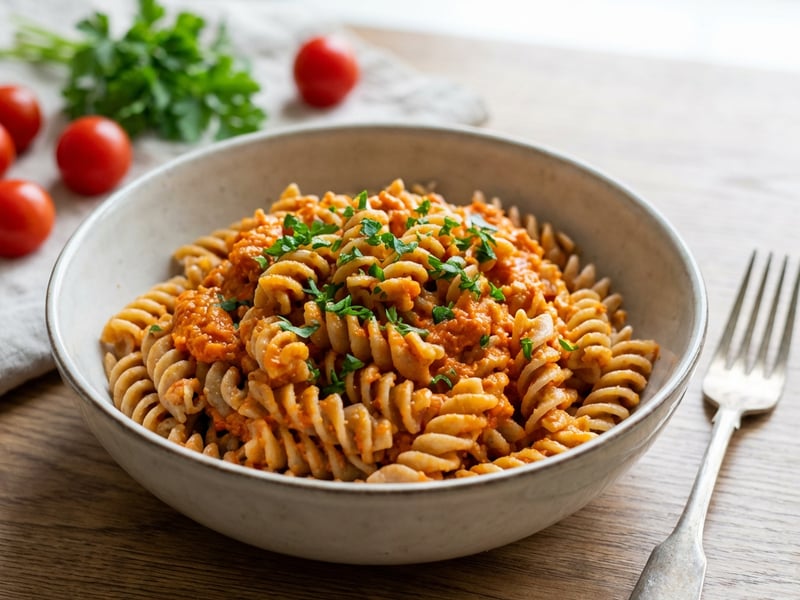 Pasta with roasted tomato and pepper pesto