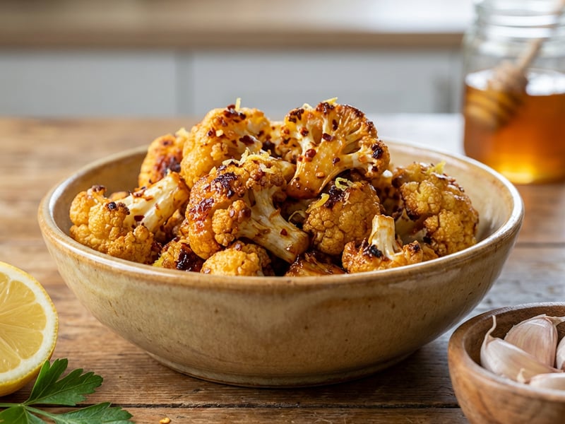 Pečený květák s medem, česnekem a chilli