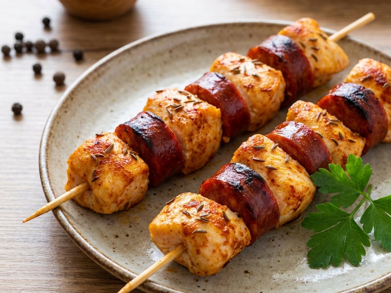 Chicken skewers with chorizo