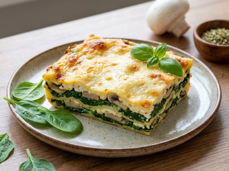 Špenátové lasagne s houbami