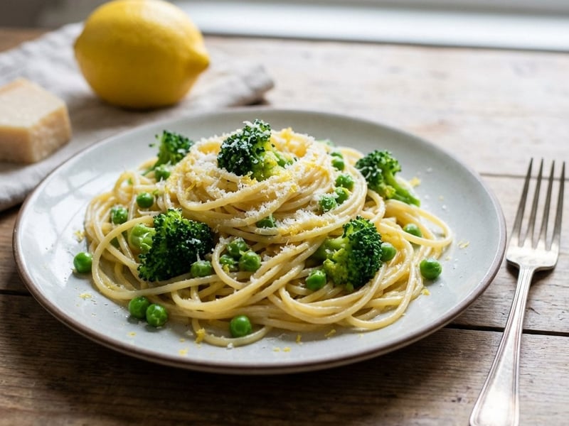 Spaghetti with Peas and Broccoli