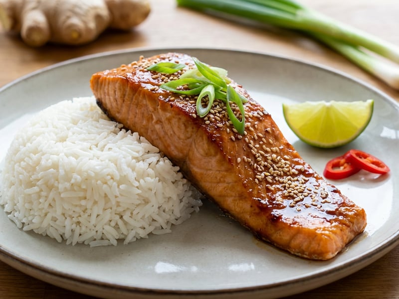 Asian-style salmon with jasmine rice