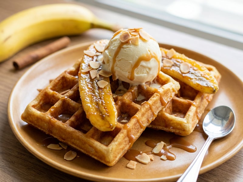 Waffles with caramelized banana