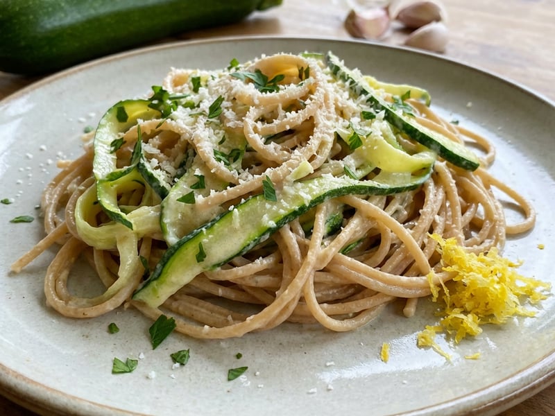 Zucchini spaghetti with creamy sauce