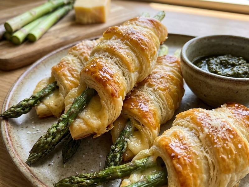 Asparagus in puff pastry with cheese