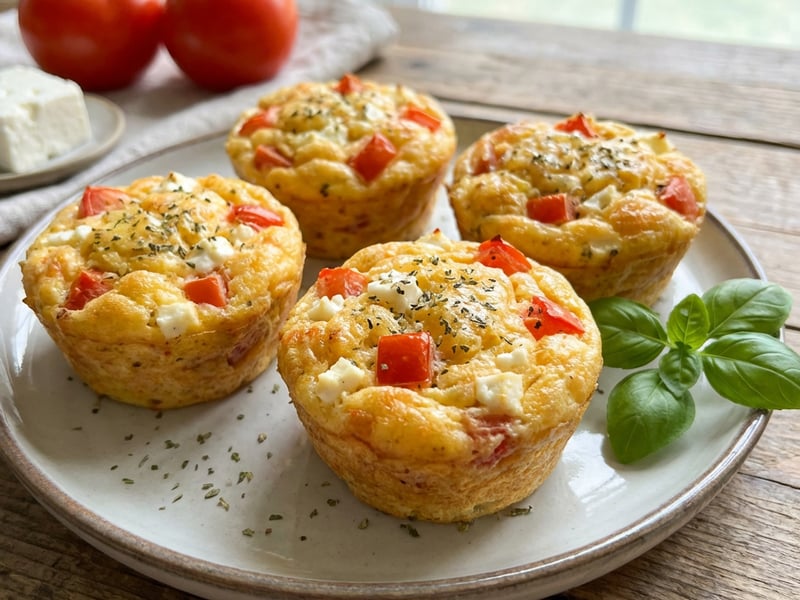 Vaječné muffiny s rajčaty a balkánským sýrem