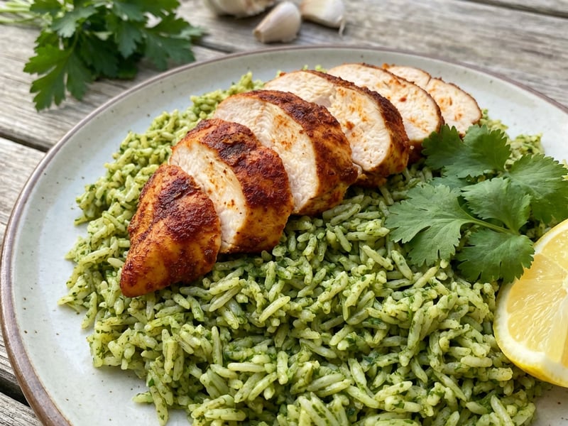 Mexican Arroz Verde Rice with Chicken Breasts