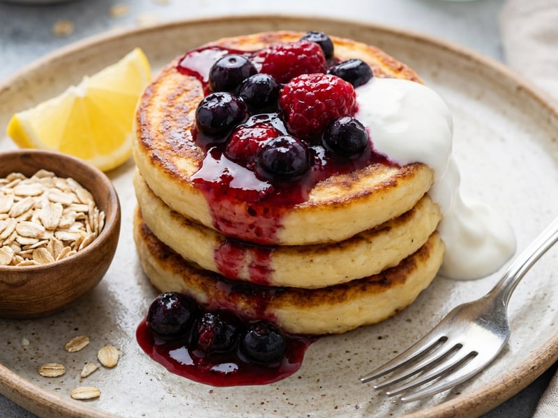Pancakes (syrnyky) with fruit compote