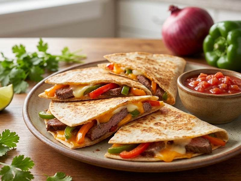 Steakové quesadilly s pikantní omáčkou a bylinkami