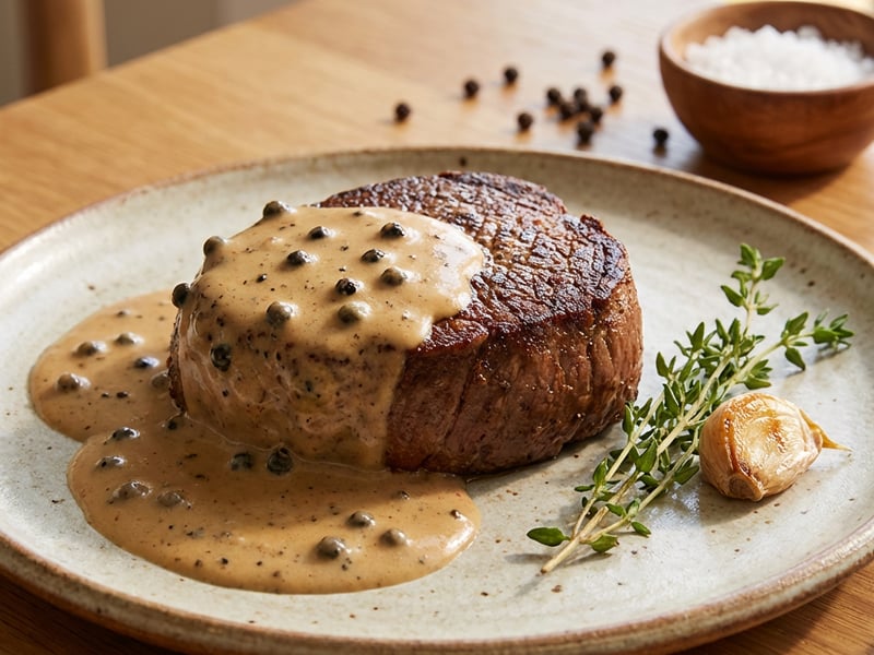 Juicy Marbles' steak with pepper sauce by Pavel Berky