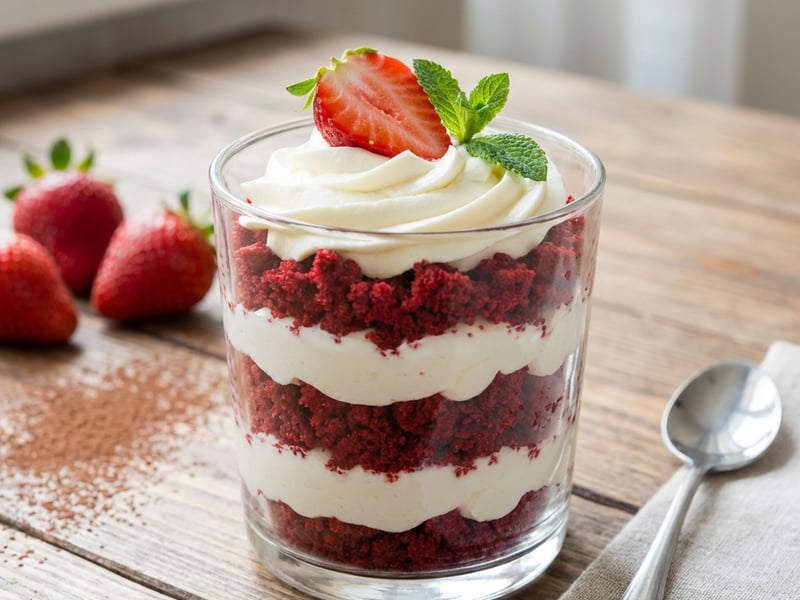 Red velvet dessert in a glass