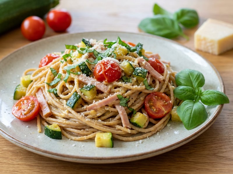 Carbonara se šunkou a cuketou