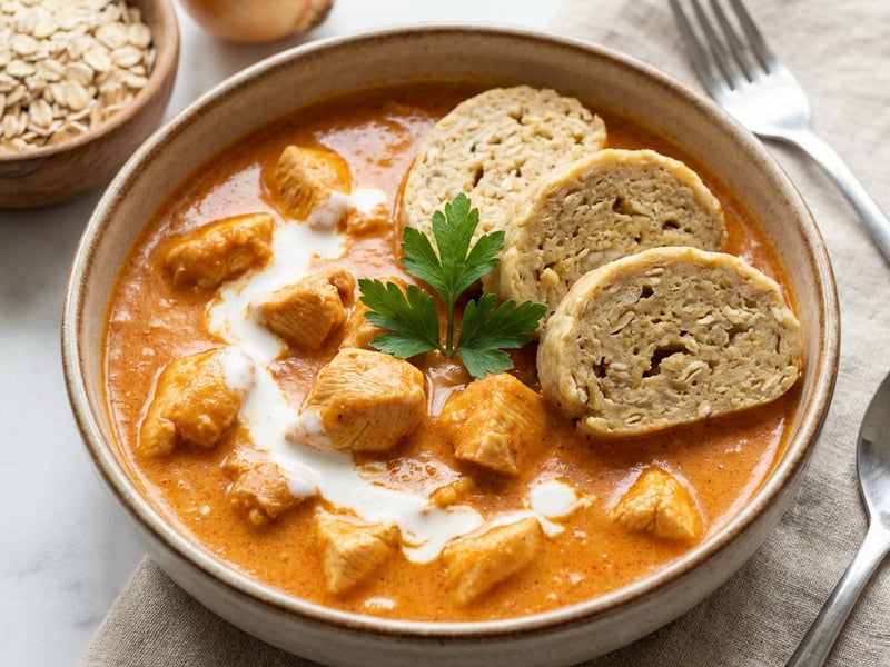 Chicken Paprikash with Oat Dumplings