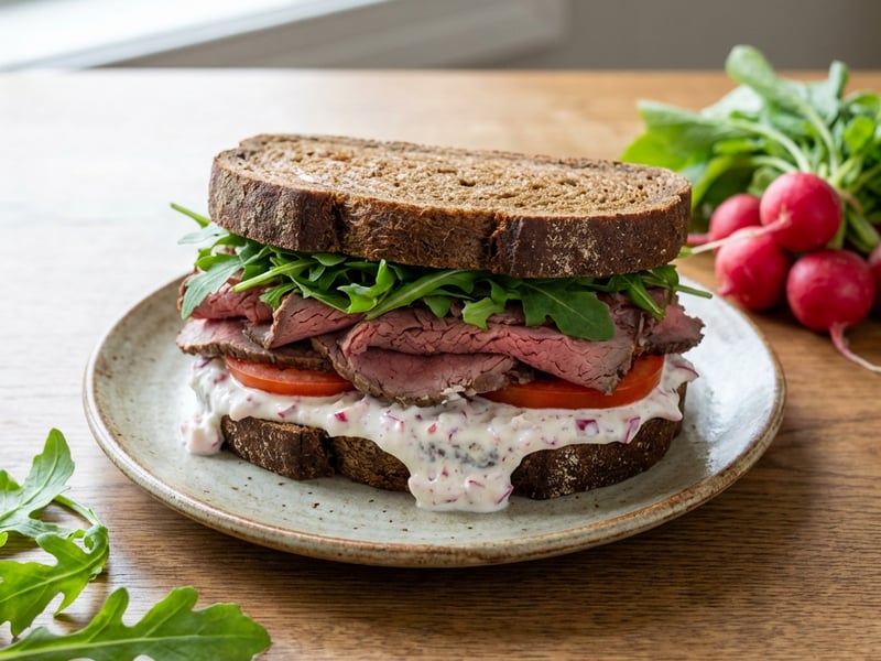 Roast beef sandwich with radish dip
