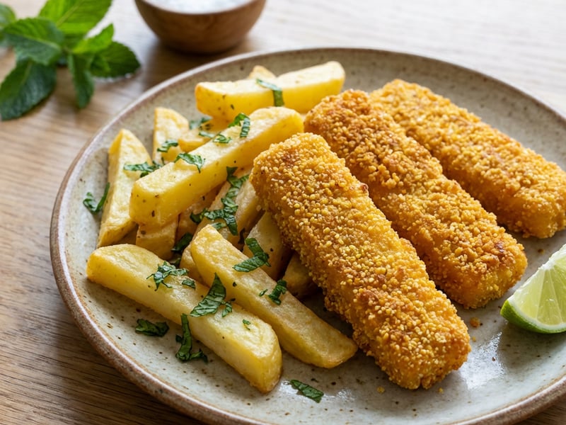Cod fish fingers with mint fries