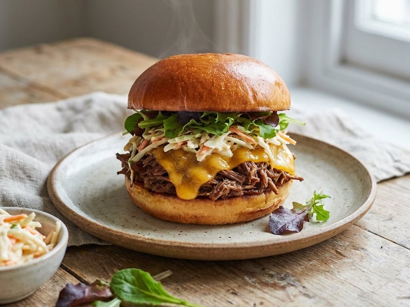 Pulled beef burger with coleslaw