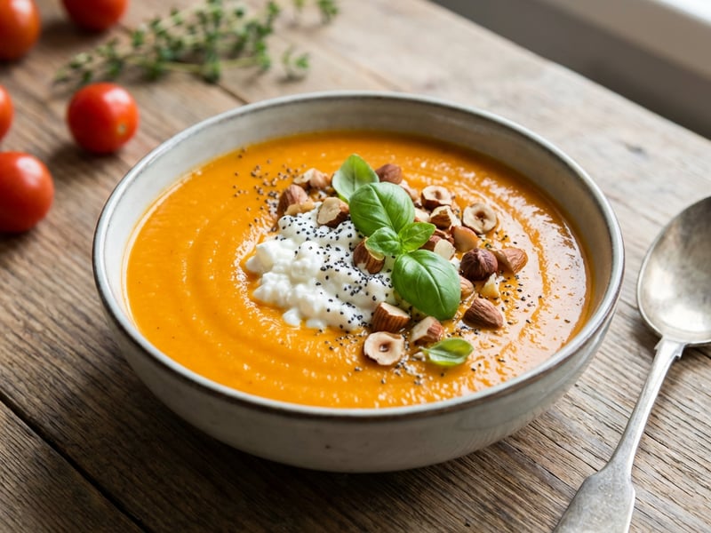 Roasted Vegetable Soup with Cottage Cheese