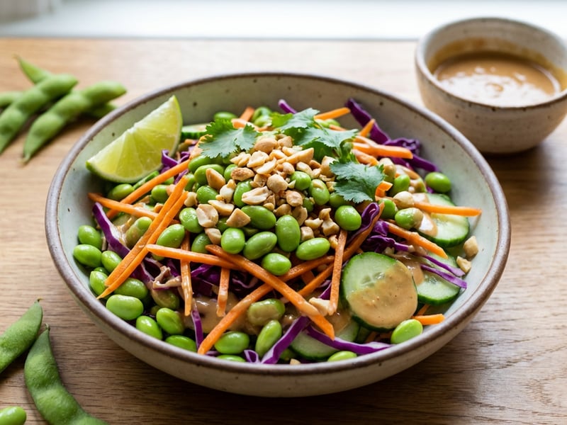 Asian salad with edamame and peanut dressing